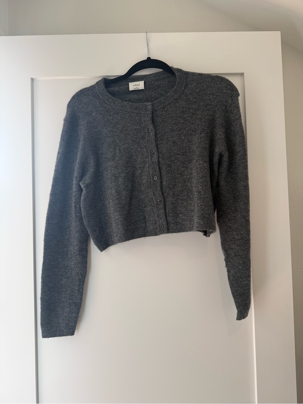 Wilfred by Aritzia Charcoal Gray Cropped Button Cardigan XS Soft Knit